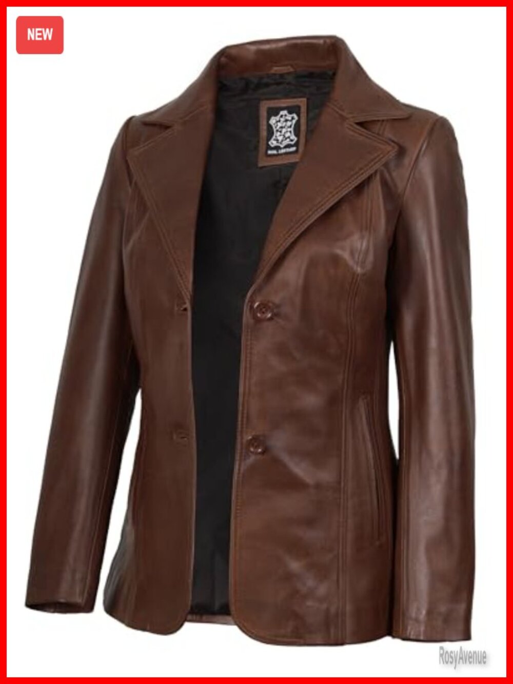 Lambskin Leather Blazer Jacket Button Front Notch Collar Women Workwear